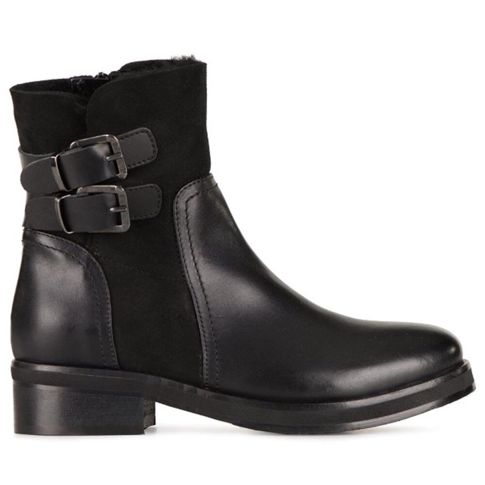 Napoleoni Italy black leather suede boots fur 9 39